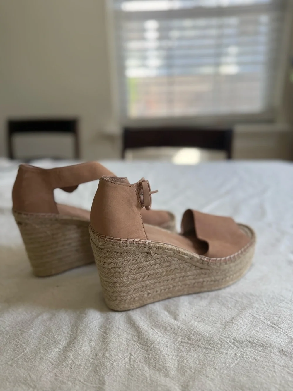 Tan Espadrille Wedge Sandals with Ankle Tie